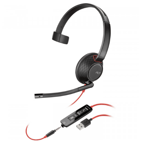 Дротова гарнітура Poly BlackWire 5210 USB-A HS Mono Black-Red (80R98AA)