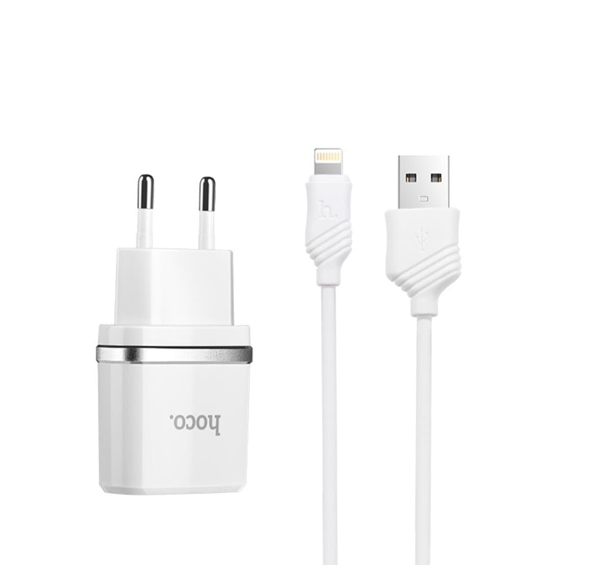 Зарядное устройство HOCO C11 Smart single USB Lightning cable charger set White