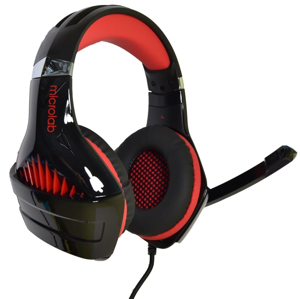 Провідні ігрові навушники з мікрофоном Microlab G6 USB jack 3.5 Black-Red