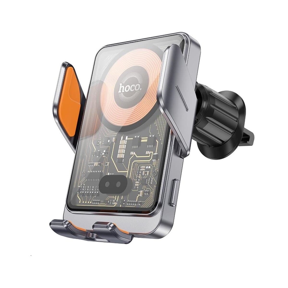 Тримач для телефона автотримач із бездротовою зарядкою HOCO HW7 Transparent Discovery Edition wireless fast charging car holder air outlet Metal Grey