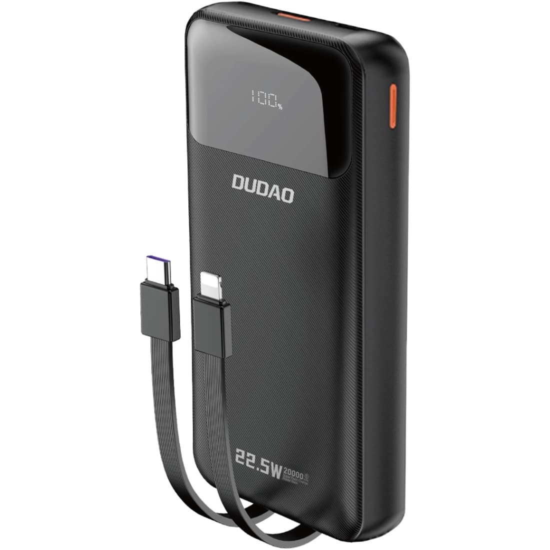 Powerbank павербанк УМБ Dudao K15 Pro 20000mAh 22.5W PD USB-A USB-C In/Out with built-in USB-C/Lightning cables Black