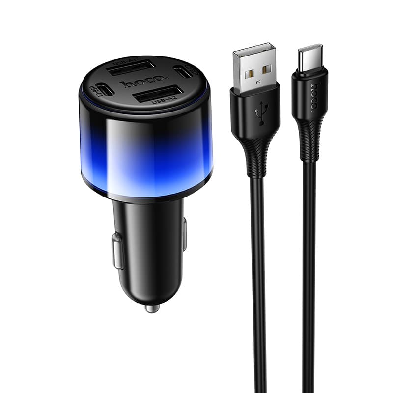 Автомобільний зарядний пристрій HOCO Z69 Vivido 24W 2xType-C 2xUSB car charger set USB to Type-C Black