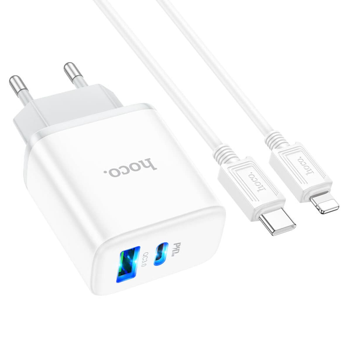 Зарядное устройство HOCO C105A Stage dual port PD20W+QC3.0 charger set Type-C to Lightning cable White