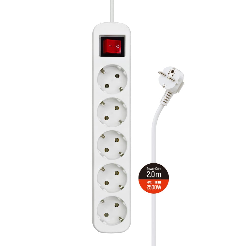 Сетевой фильтр удлинитель Power filtr 2.0м СolorWay 5 розеток White (CW-PSEA52W)
