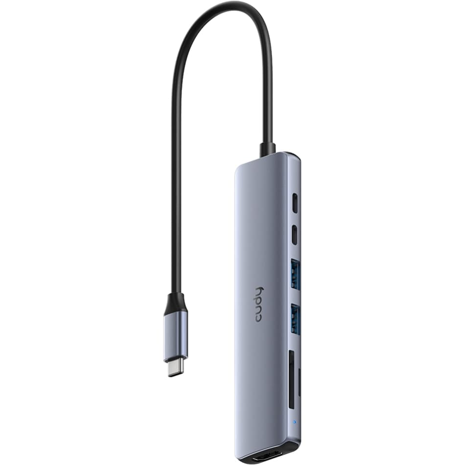 USB-хаб CUDY USB 3.0 Type-C to 2xUSB 2xType-C 1xHDMI 4K@60Hz SD-card TF-card алюміній Grey (UH407)
