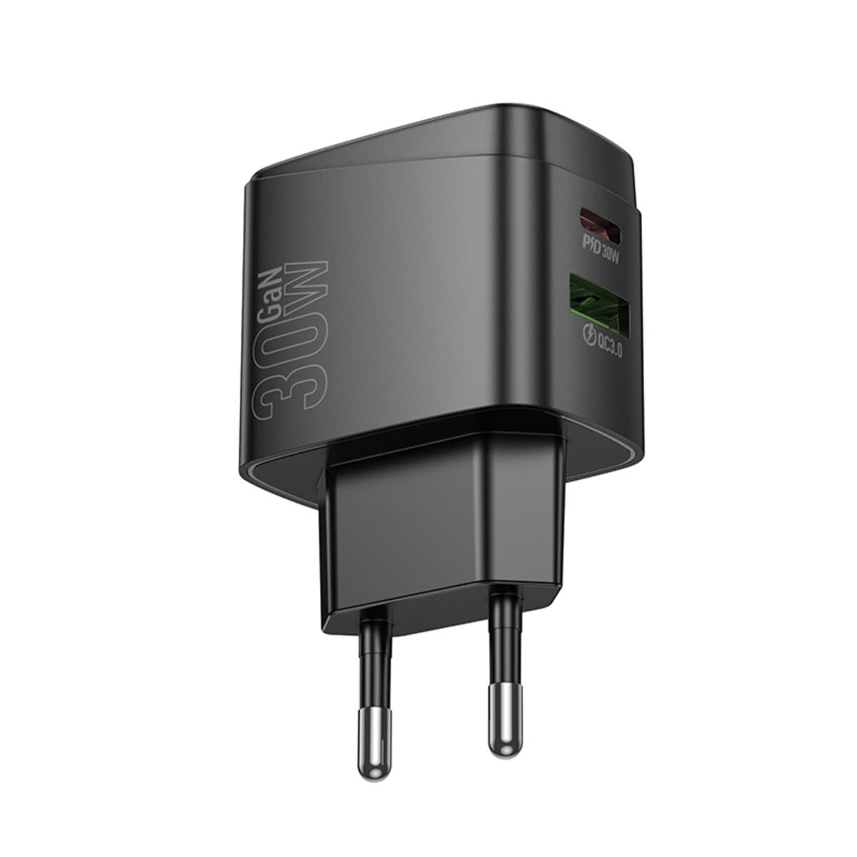 Зарядное устройство HOCO CS61A Bright PD30W+QC3.0 charger EU 1xUSB 1xTypeC Black