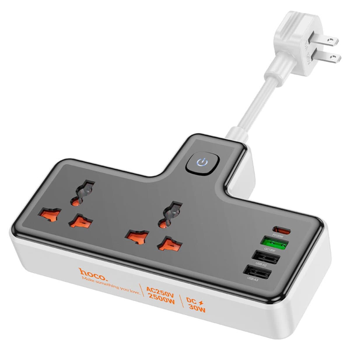 Мережевий подовжувач HOCO AC12 Reise 2 розетки PD 30W 1xType-C 3xUSB 10A Black