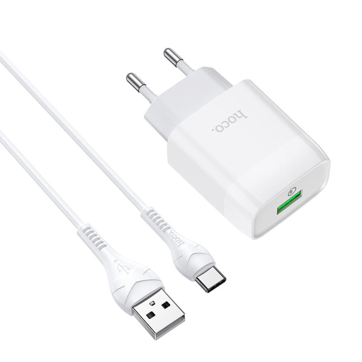 Зарядное устройство HOCO C72Q Glorious single port QC3.0 charger set USB to Type-C cable 18W White