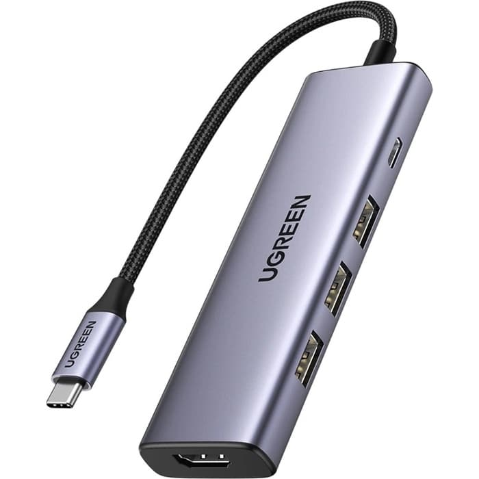 USB-хаб Ugreen CM511 USB3.0 Type-C to HDMI 4K30Hz/3xUSB 3.0/Type-C/PD 100W 5-in-1 Grey (15596)