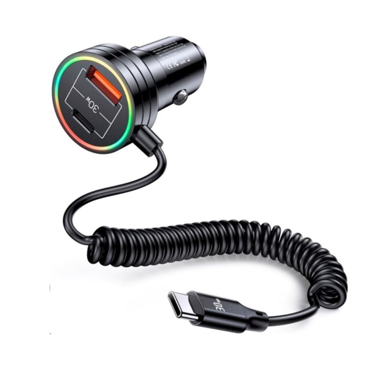 Автомобільний зарядний пристрій Usams US-CC167 C33 60W Car Charger With Spring Cable Black (CC167CC01)