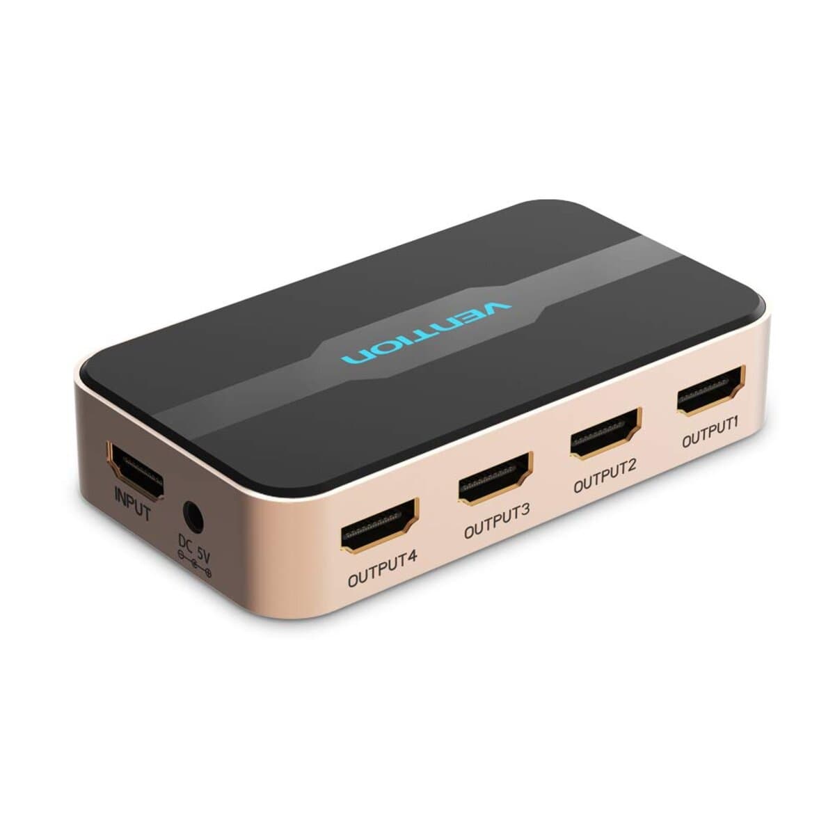 Спліттер Vention 1 In 4 Out HDMI Splitter 4K@30Hz Алюмінієвий сплав Тип EU Standard Black-Gold (ACCG0-EU)