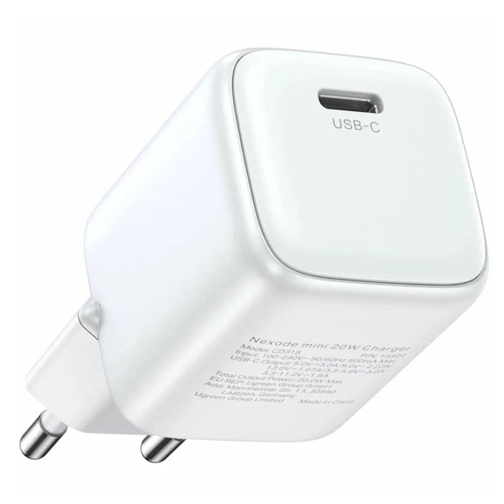 Зарядний пристрій UGREEN X512 20W 3A Type-C GaN Fast Charger EU White (UGR-55554)