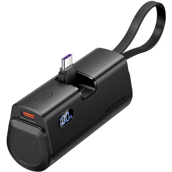 Powerbank павербанк УМБ Vention 4800mAh 22.5W PD Type-C In/Out LED display built-in Type-C cable Black (FHQB0)