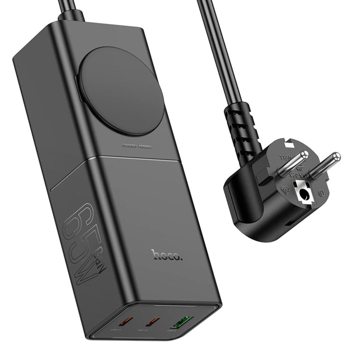 Зарядний пристрій Hoco NS4 Sharp PD65W 2xType-C 1xUSB desktop socket EU/GER Black