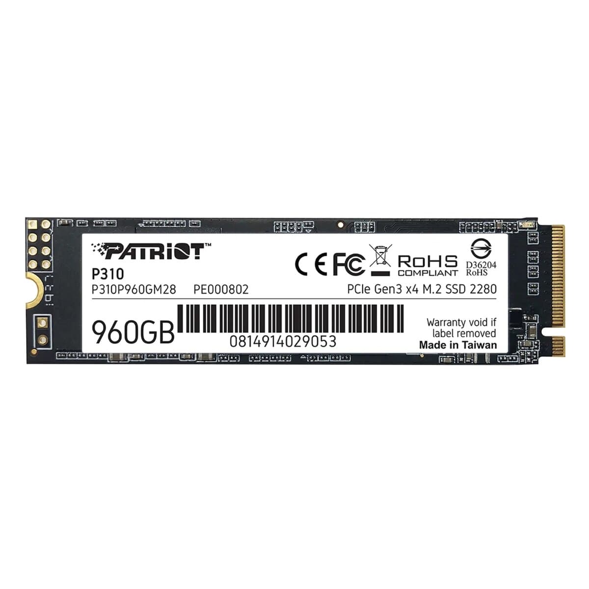 Твердотельный накопитель SSD M.2 Patriot P310 960GB NVMe 2280 PCIe 3.0x4 3D NAND TLC (P310P960GM28)