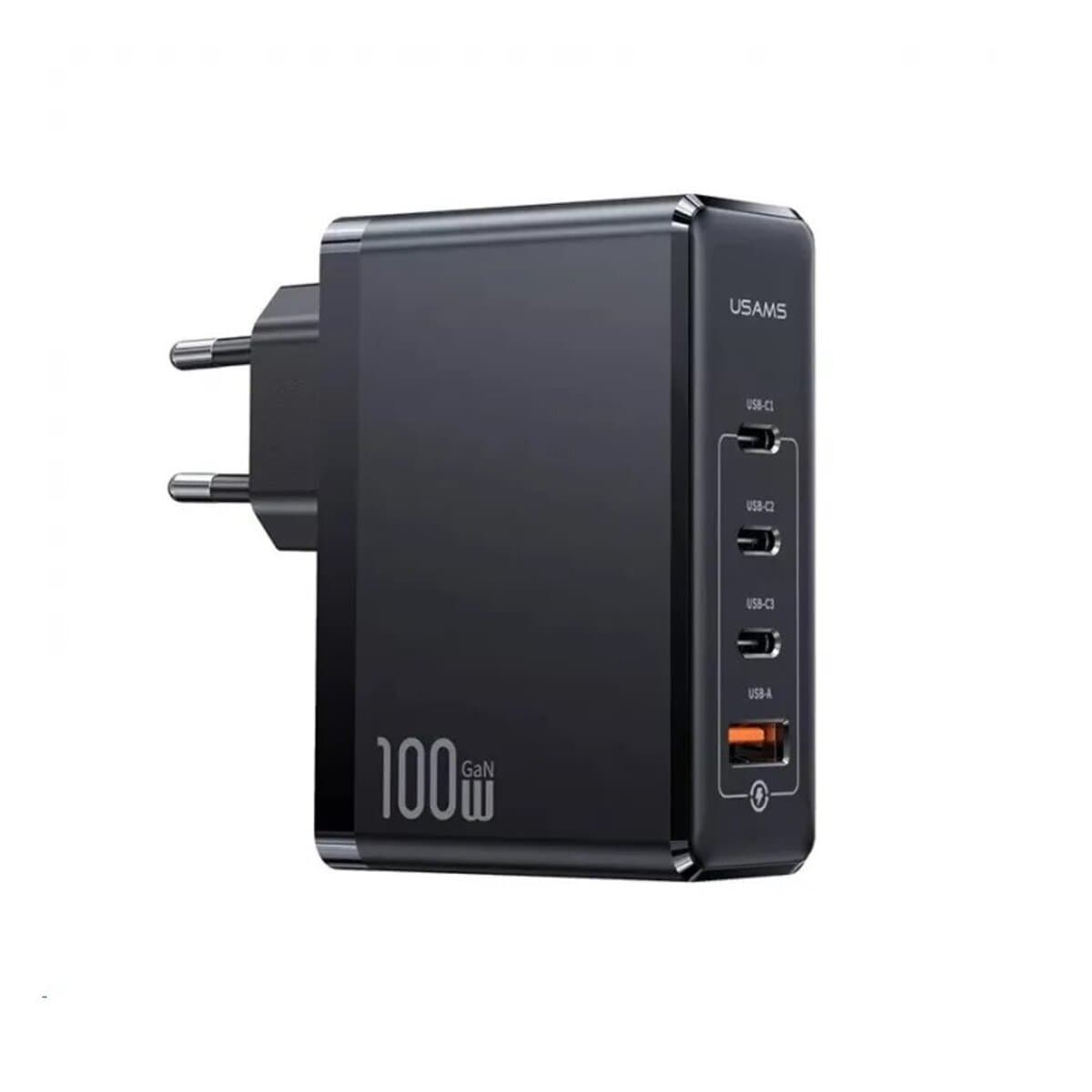 Зарядний пристрій Usams US-CC163 T50 100W 4 Ports 3xType-C 1xUSB ACCC GaN Fast Charger EU Black (CC163TC01)