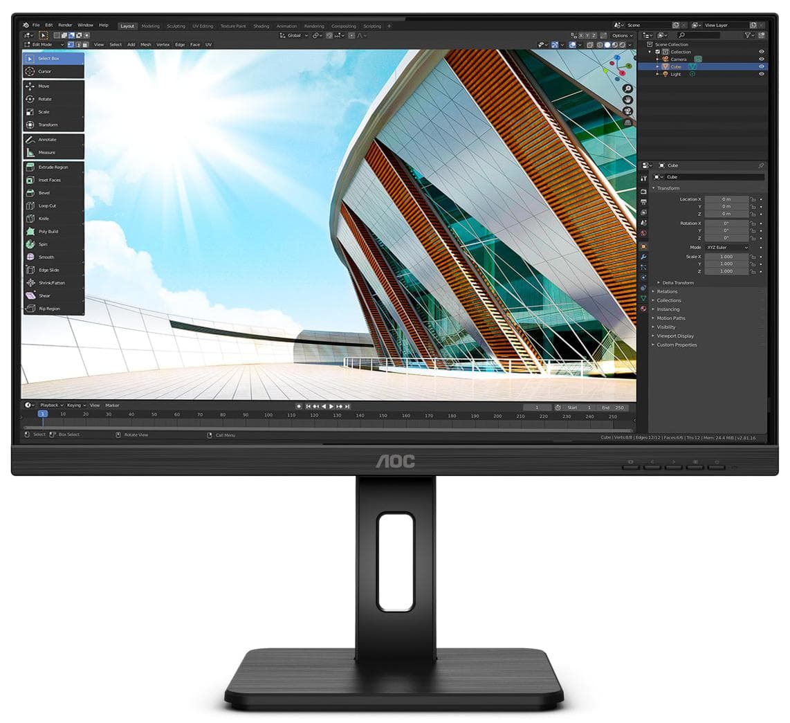 Монітор поворотний TFT 23.8" AOC Q24P2Q IPS QHD 75Гц DP HDMI D-Sub USB-hub HAS Pivot колонки Black
