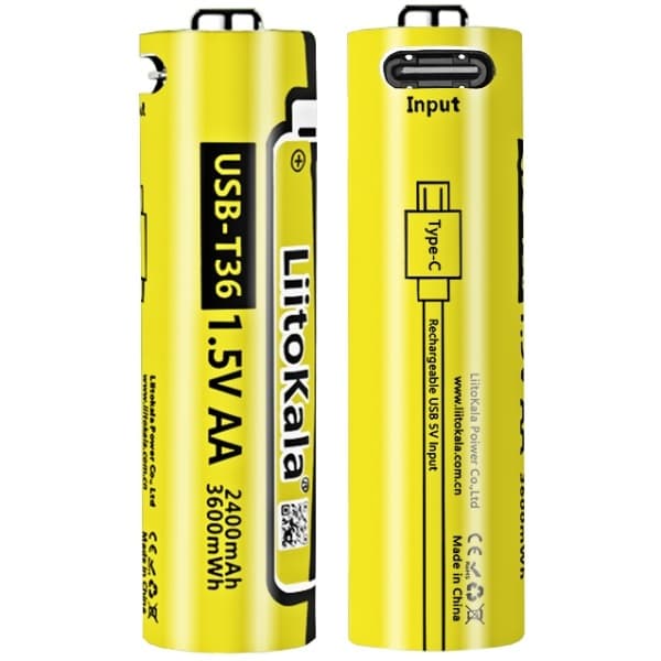 Акумулятор LiitoKala AA 2400mAh 1.5V Li-ion порт зарядки Type-C 1шт (USB-T36 1.5V AA)