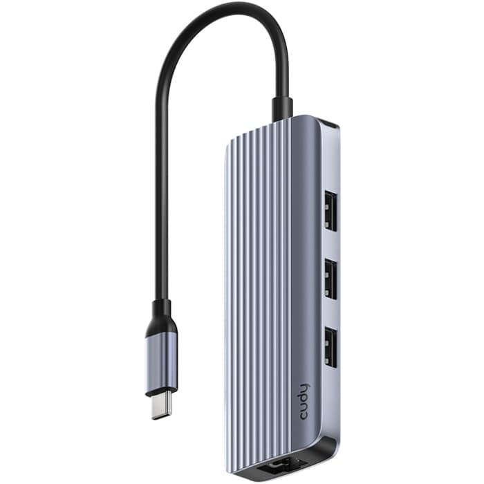 USB-хаб Cudy USB 3.0 Type-C to 3хUSB 1хType-C 5Гбит/с 1x4K@60Hz HDMI Port 1xGig Ethernet port Grey (UH606)