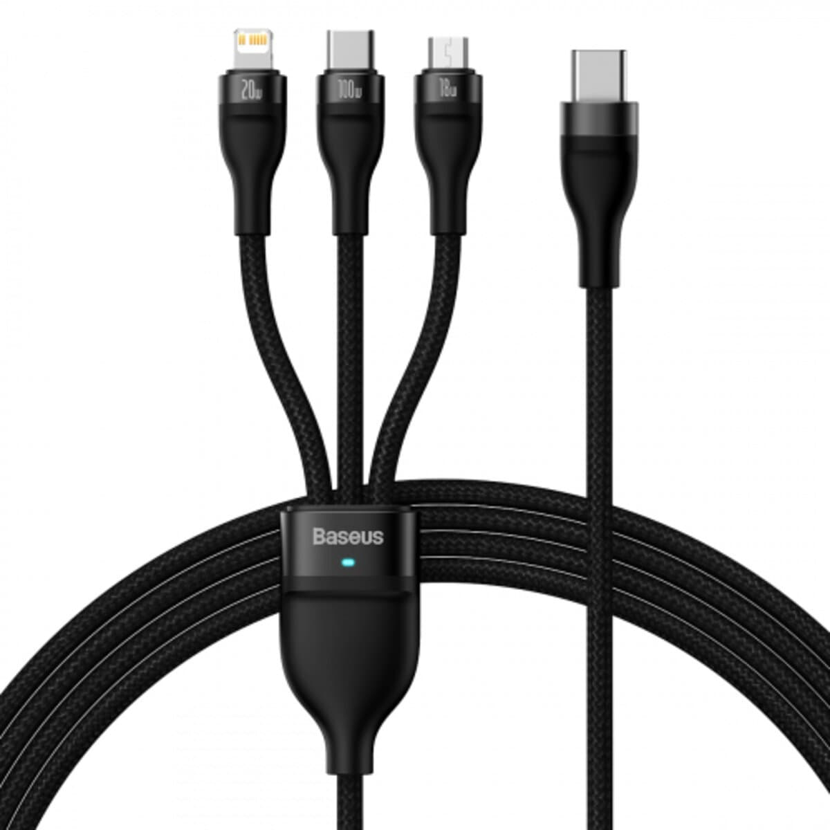 Кабель Baseus Flash Series 2 One-for-three Fast Charging Cable Type-C to Type-C+Lightning-Micro-USB 100W 1.5m Black (CASS030201)