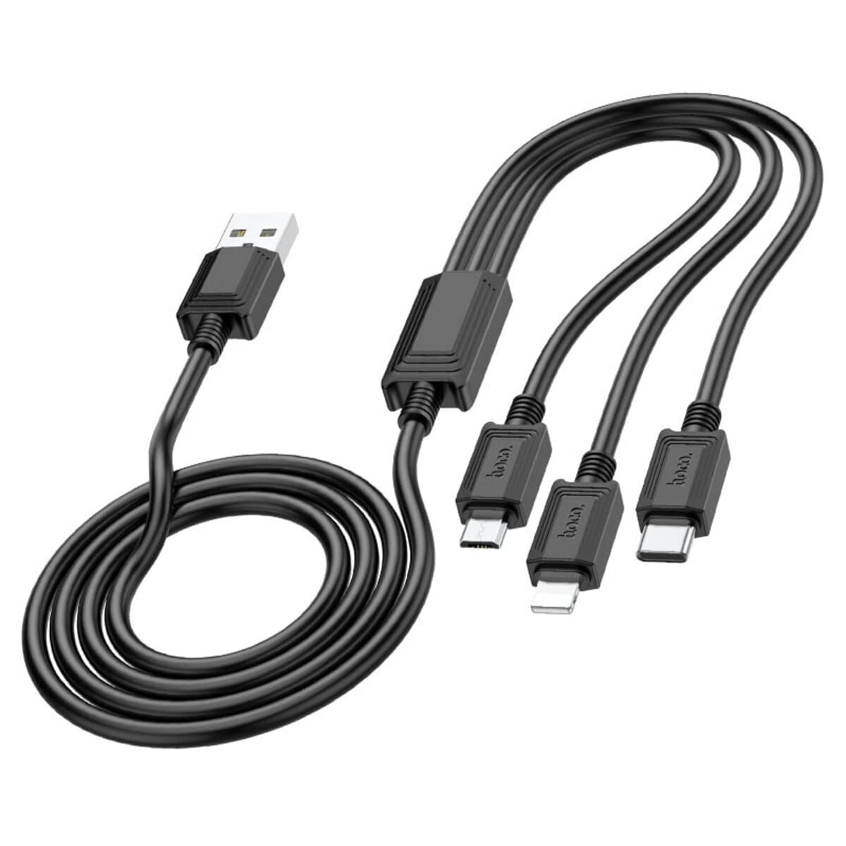 Кабель HOCO X74 USB to Lightning+Type-C+Micro-USB 2A 1m PVC connectors Black