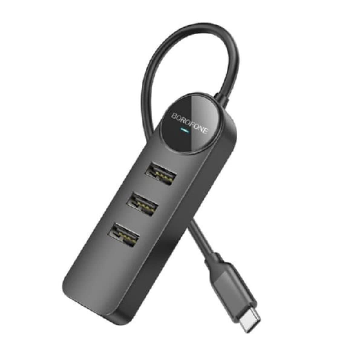 USB-Хаб Borofone DH6 Erudite 4-in-1 100 Mbps Ethernet Adapte (Type-C to USB2.0x3+RJ45 20см Black