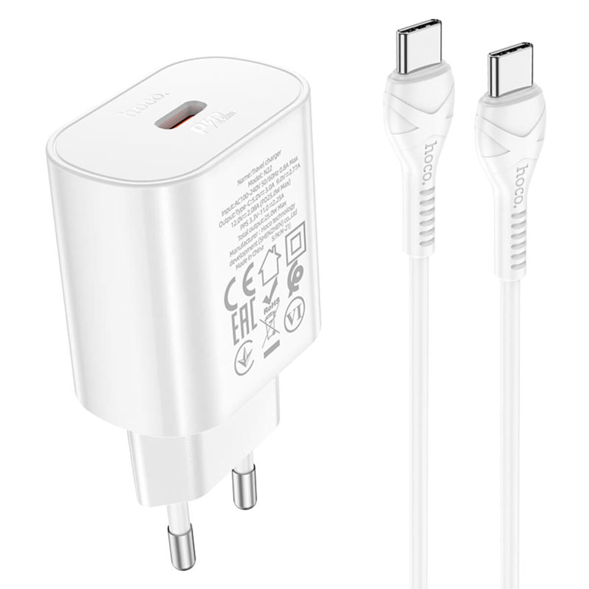 Зарядное устройство HOCO N22 Jetta PD25W charger set Type-C to Type-C cable EU White