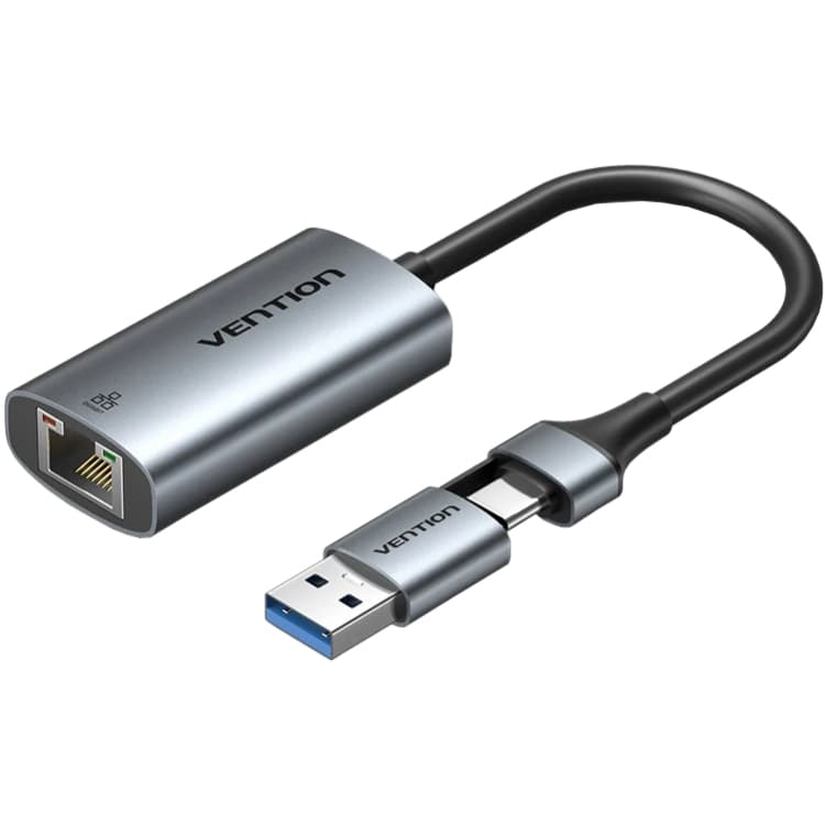 Перехідник Vention USB 3.1 Type-C/USB-A до Ethernet RJ-45 1000Mb Aluminum Alloy Type Grey (CFQHB)