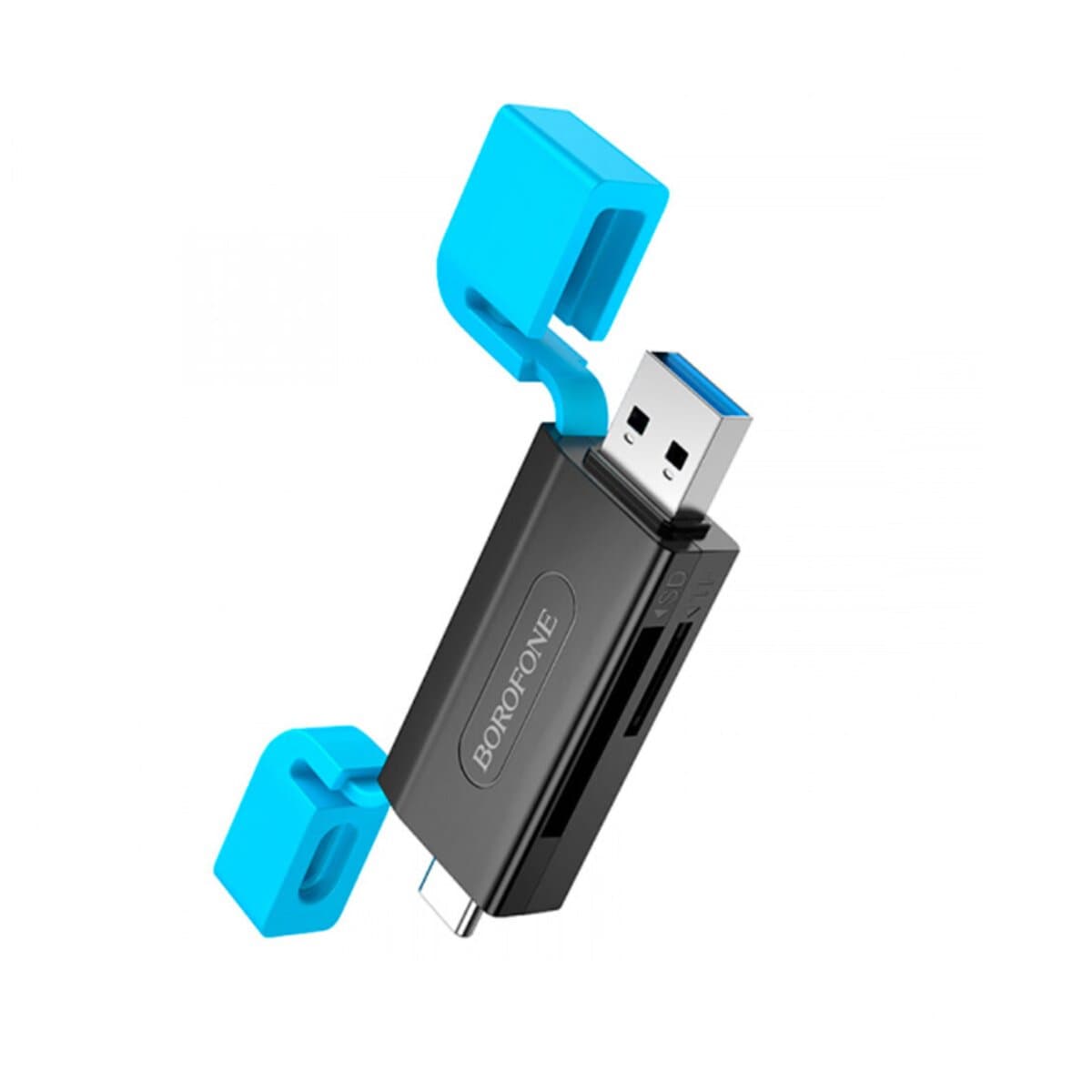 Картрідер BOROFONE DH9 Wisdom 2-в-1 USB-A/Type-C 3.0 to SD TF кардрідер Black-Blue