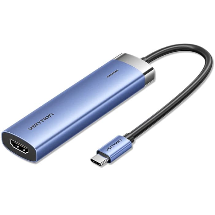 USB-хаб Vention USB3.1 Type-C to HDMI USB 3.0x3 PD 100W Aluminum Alloy Hub 5-in-1 Blue (TGESB)