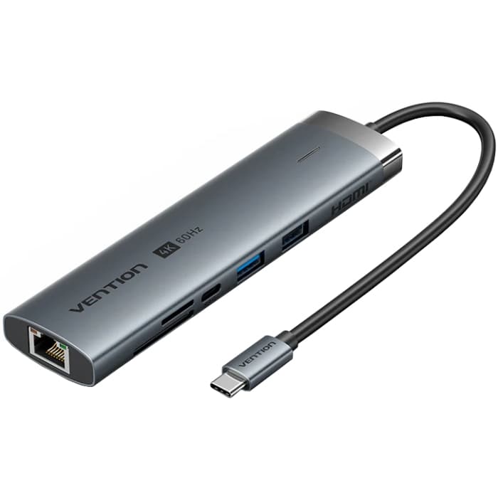 USB-хаб Vention USB3.2 Type-C to HDMI 60Hz/USB 3.0x2/RJ45/SD/TF/3.5mm/PD 100W Hub 9-in-1 Grey (TGVHB)