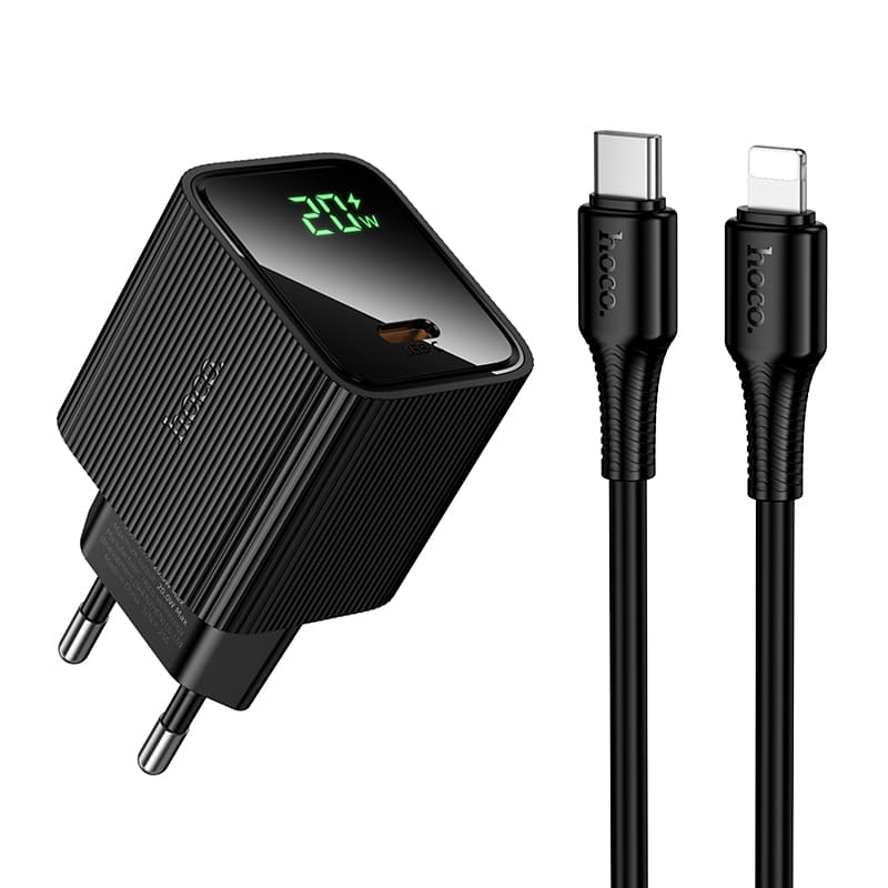 Зарядное устройство с кабелем HOCO CS82A Excellent single port PD20W charger digital display Type-C to Lightning Black