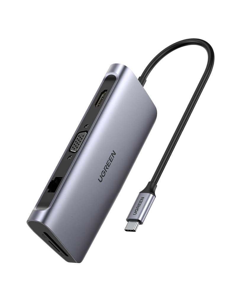 Док-станція хаб Ugreen CM179 USB3.0 Type-C - USB 3.0 x3 HDMI VGA RJ45 SD&amp;TF PD Grey (40873)