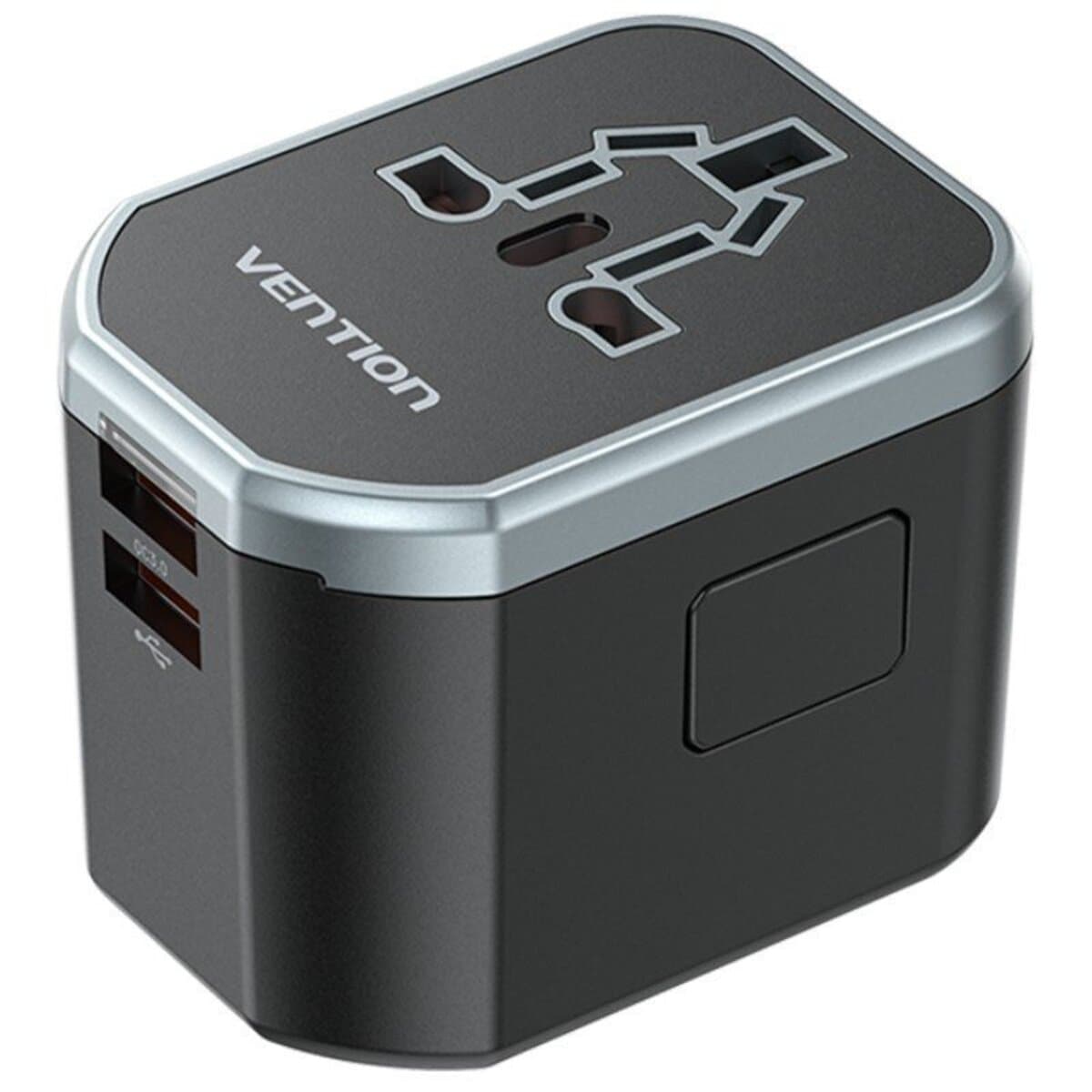 Універсальний зарядний пристрій Vention 3-Port USB (C+A+A) Universal Travel Adapter 20W/18W/18W Black (FJCB0)