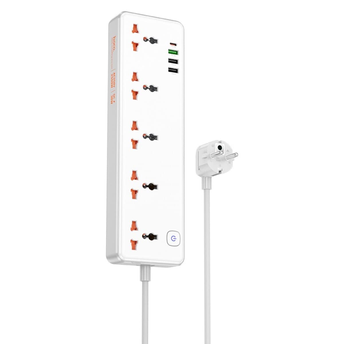 Мережевий подовжувач HOCO AC14A Rico 5-position socket PD 30W 1C3A USBx4 1.5м White