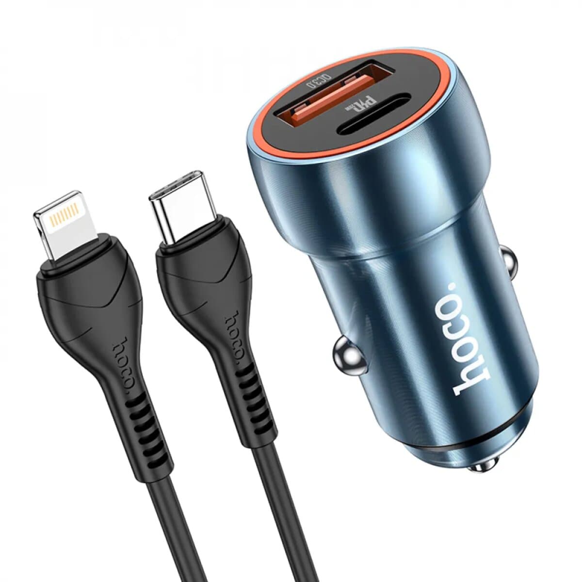 Автомобильное зарядное устройство HOCO Z46A Blue whale PD20W+QC3.0 car charger set Type-C to Lightning cable Sapphire Blue
