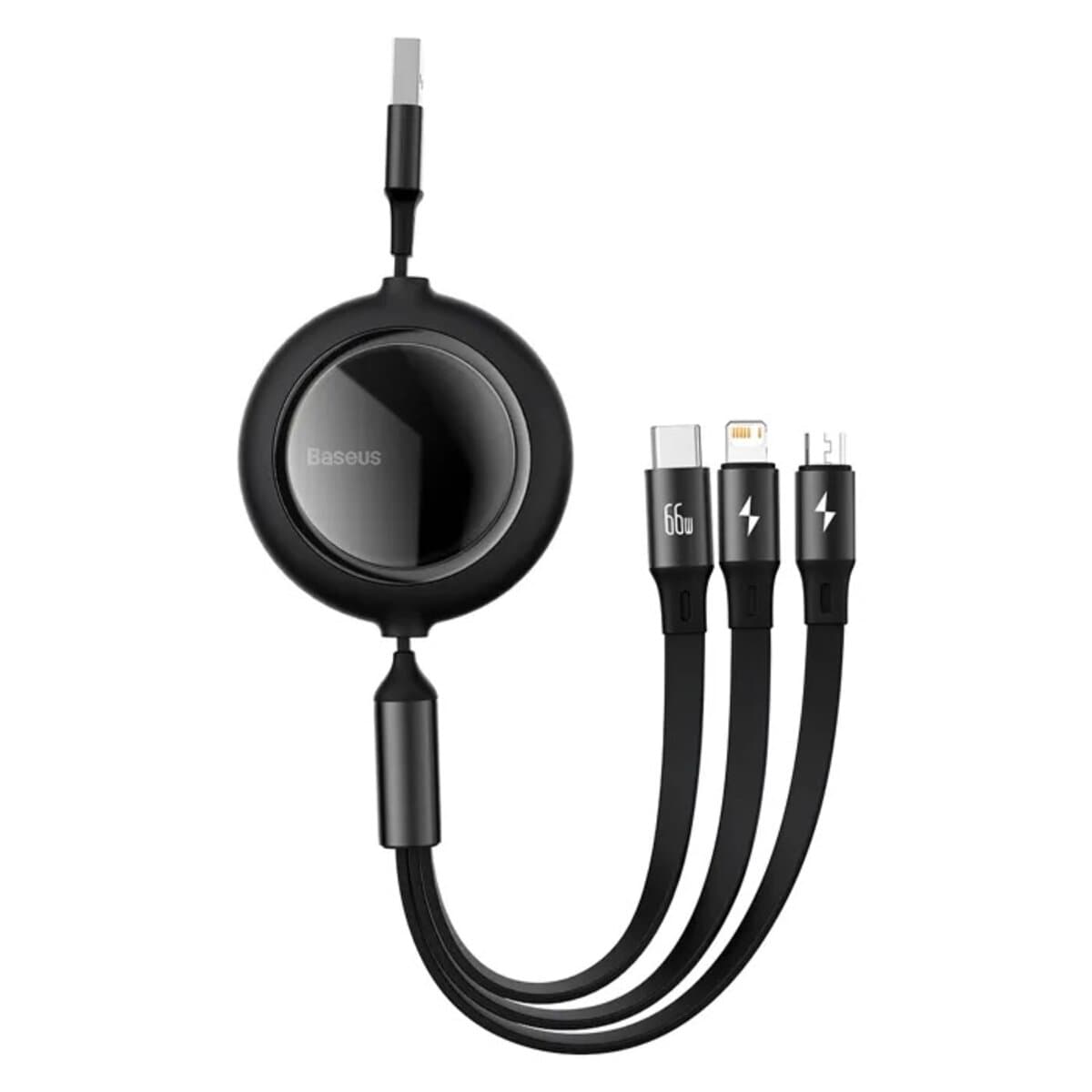 Кабель Baseus Bright Mirror 2 Series Retractable 3-in-1 Fast Charging Data Cable USB to Micro-USB+Lightning+Type-C 66W 1.1m Black (CAMJ010101)