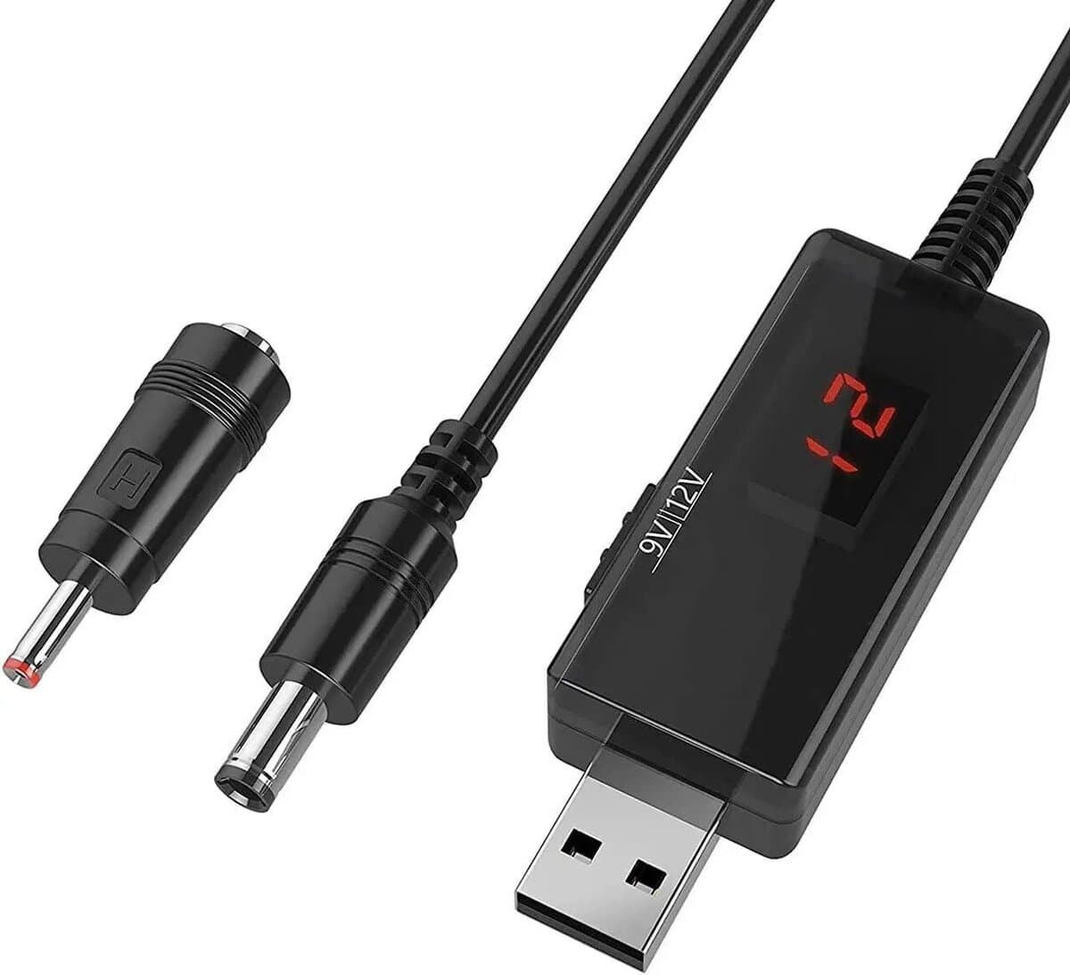 Кабель перетворювач для живлення роутера USB to DC 5V to 9V/12V 1m + перехідник 3.5mm Black (USBDC59512A)