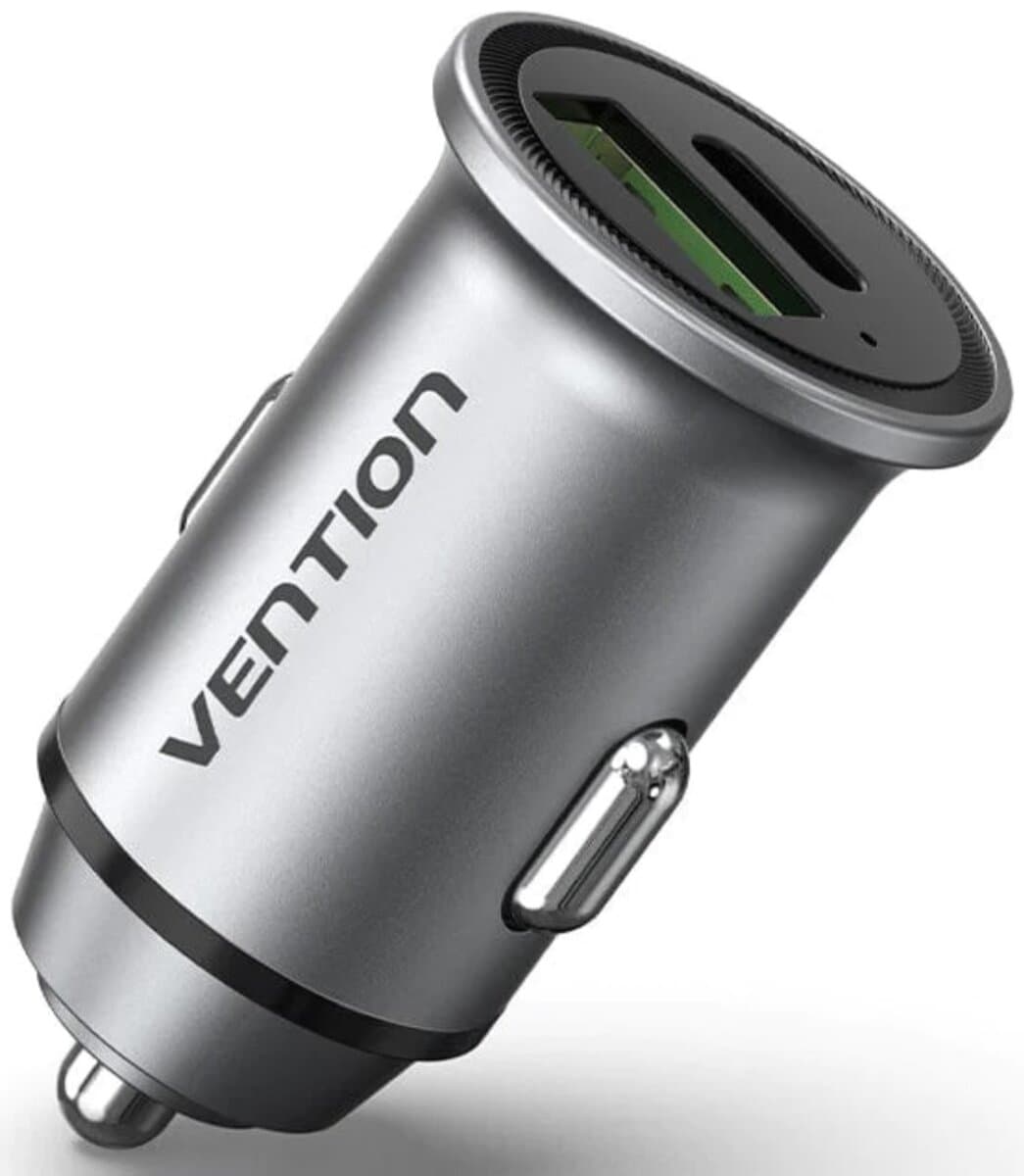 Автомобільний зарядний пристрій Vention Two-Port 2xUSB+Type-C(18/20) Car Charger Mini Style Aluminium Alloy Type Grey (FFBH0)