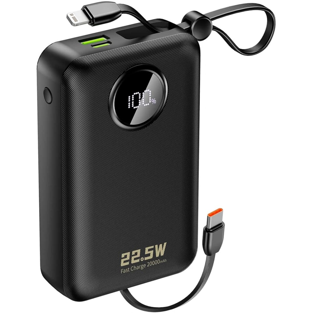 Powerbank павербанк УМБ Dudao K14+ 20000mAh 22.5W PD QC USB-A USB-C In/Out with built-in USB-C/Lightning cables Black