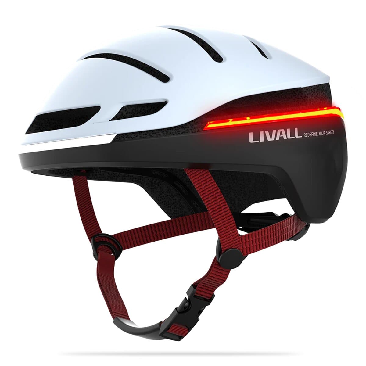 Захисний велосипедний шолом Livall EVO21 L 58-62см передній та задній ліхтар поворотів та стопів APP Bluetooth пульт BR80 Snow White (LIV-LEVO21-4342)