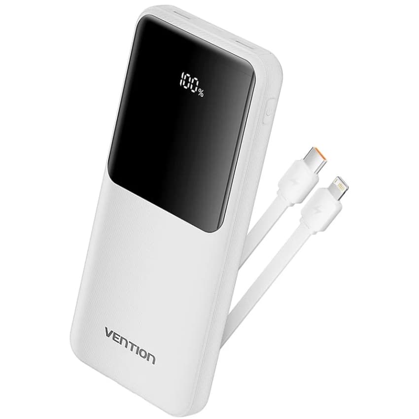 Powerbank павербанк УМБ Vention 10000mAh 22.5W 3A PD Micro-USB USB-C 2xUSB-A Built-in USB-C+Lightning Cables White (FHOW0)