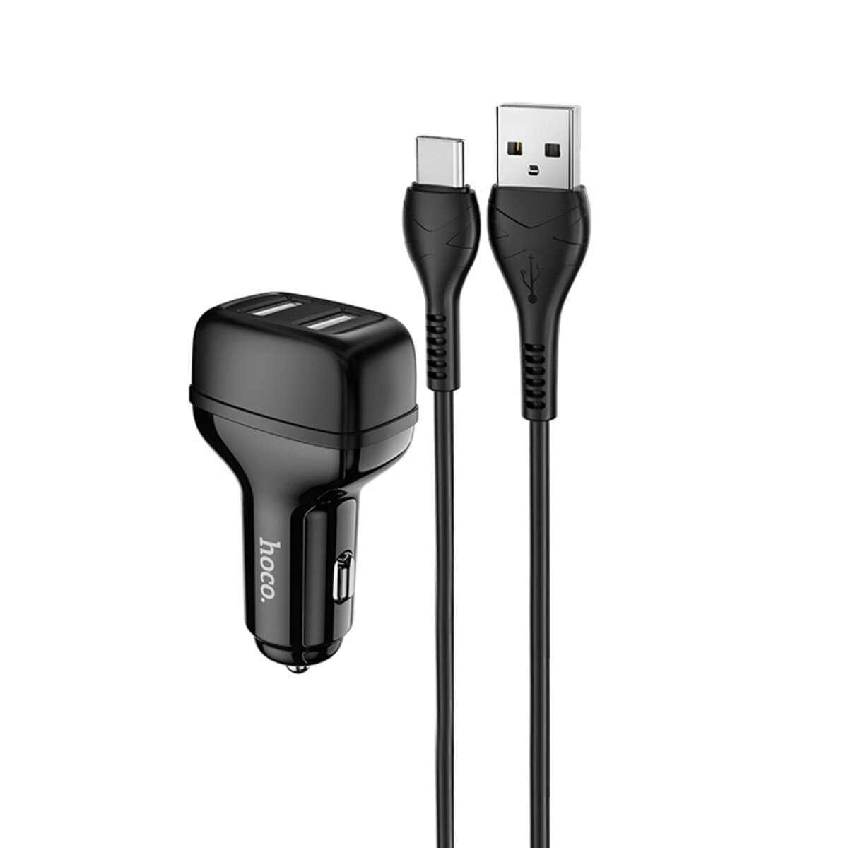 Автомобільний зарядний пристрій HOCO Z36 Dual port car charger set USB to Type-C cable Black