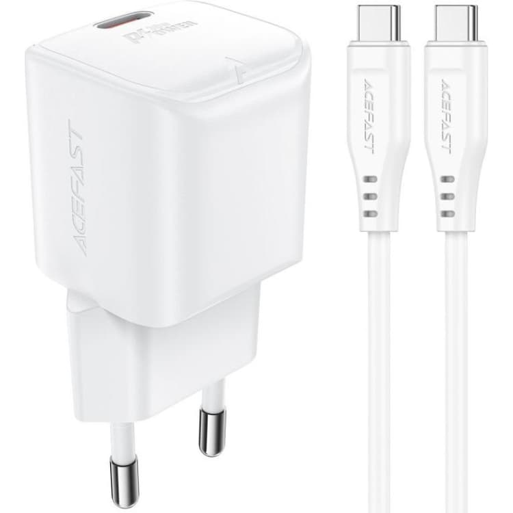 Зарядний пристрій Acefast A77 mini 1xType-C 30W Gan with Type-C to Type-C cable Fast Charger White