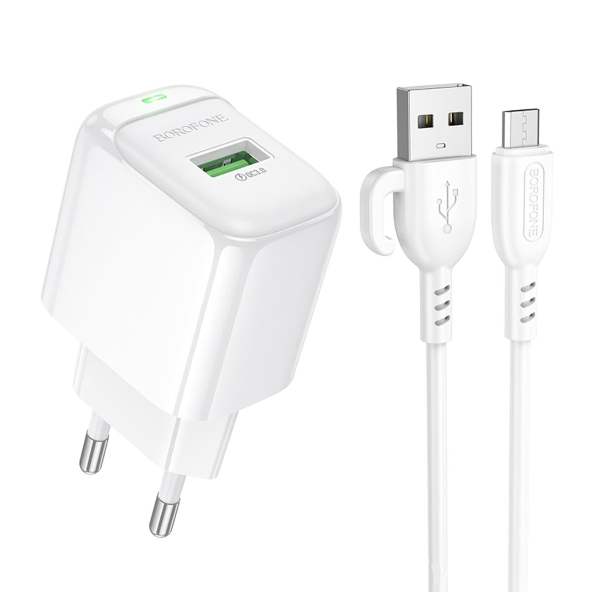 Зарядное устройство BOROFONE BAS42A Potential single-port QC3.0 charger set USB to Micro-USB cable EU White