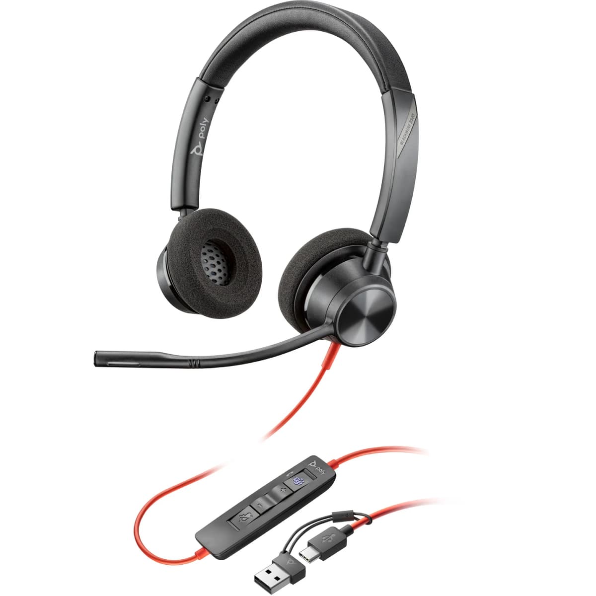 Провідна гарнітура навушники з мікрофоном Poly BlackWire C3320 M USB-C + USB-C/A Adapter HS Stereo Black (8X220AA)