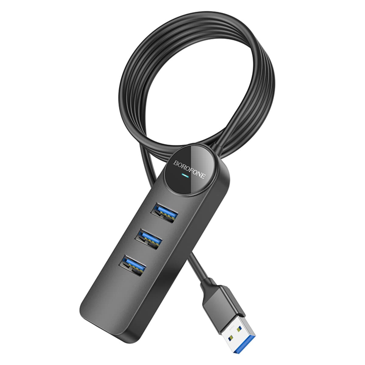 USB-Хаб Borofone DH6 Erudite 4-in-1 Gigabit Ethernet Adapter USB to USB3.0x3+RJ45 1.2м Black