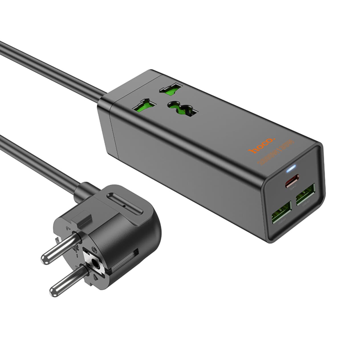 Мережевий подовжувач HOCO AC9A Talent PD30W 1C2A with 1 socket desktop charger 2xUSB 1xType-C 1.5м Black