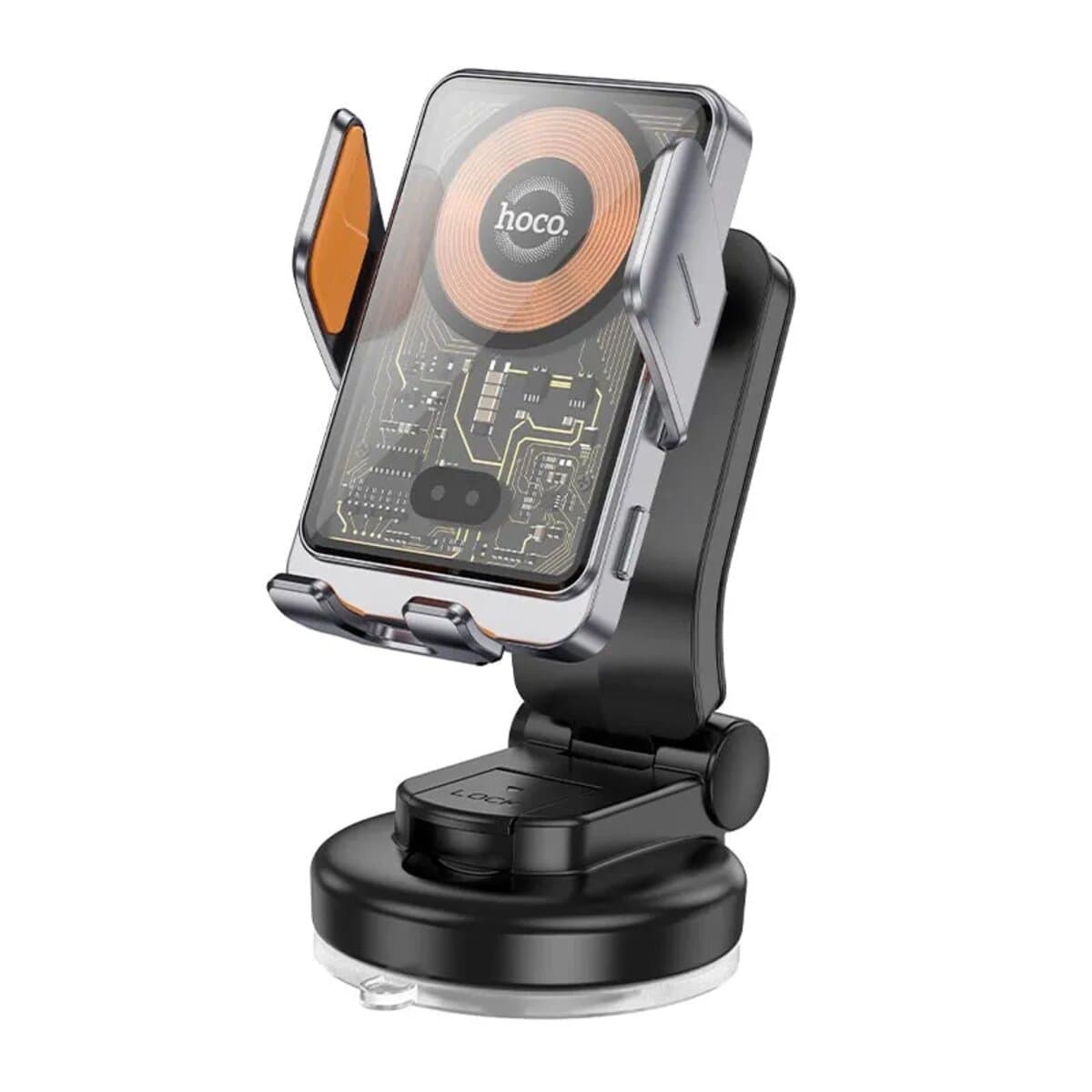 Тримач для телефона автотримач із бездротовою зарядкою HOCO HW8 Transparent Discovery Edition wireless fast charging car holder Metal Grey