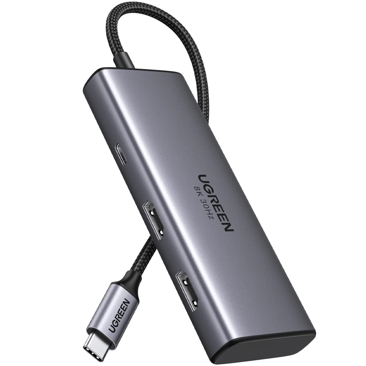 USB-хаб Ugreen CM498 USB3.1 Type-C to HDMIx2 4K60Hz 8k30Hz USB 3.0x2 Type-C PD 100W 6 in 1 Grey (15852#)